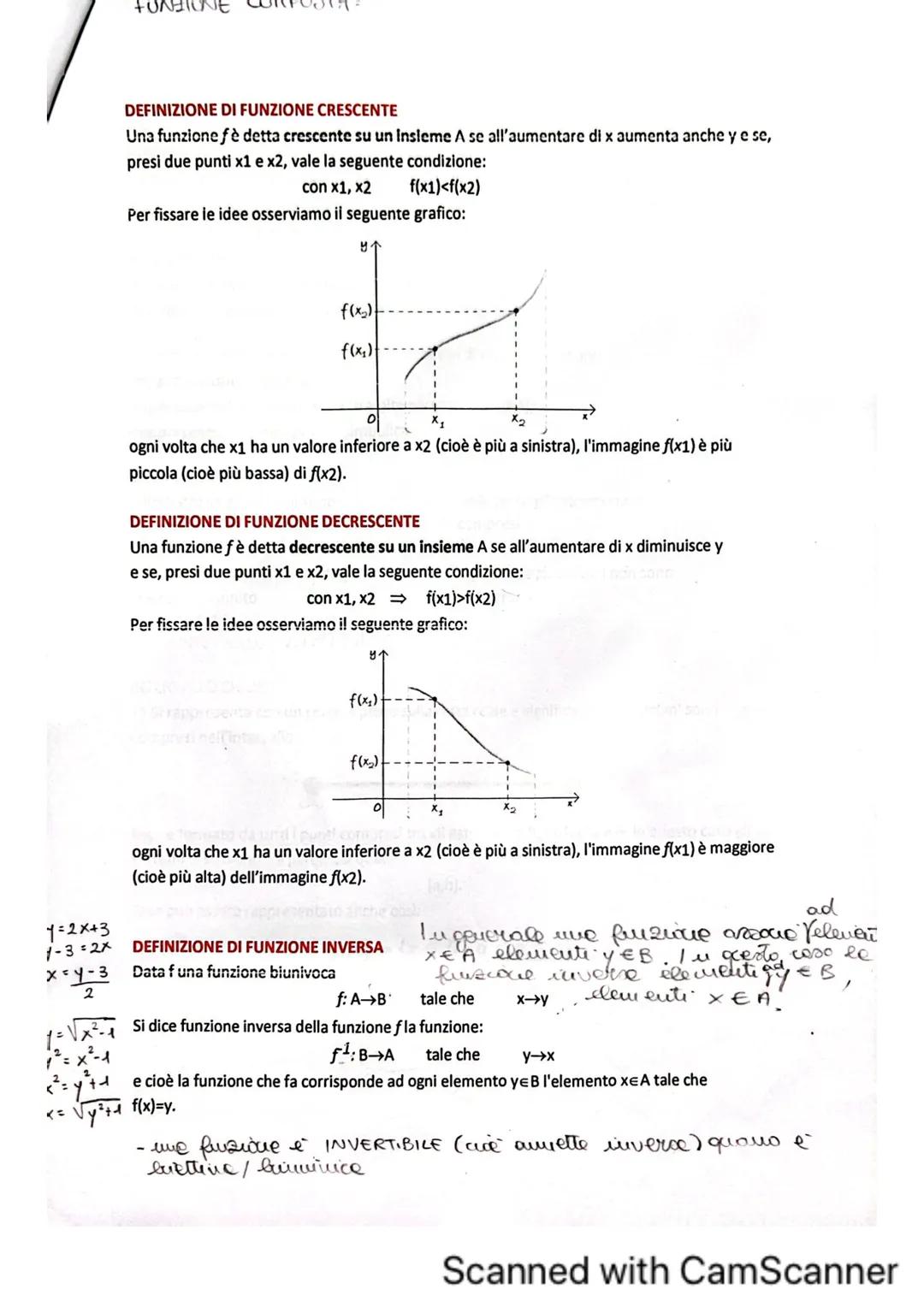 APPUNTI DI MATEMATICA
LE FUNZIONI
Una funzione è una relazione tra due insiemi A e B che associa ad ogni elemento del
dominio A un solo elem