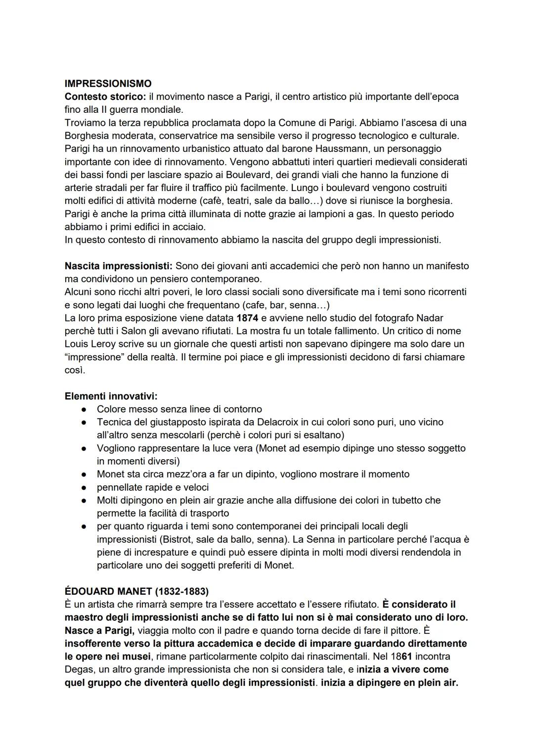 IMPRESSIONISMO
Contesto storico: il movimento nasce a Parigi, il centro artistico più importante dell'epoca
fino alla II guerra mondiale.
Tr