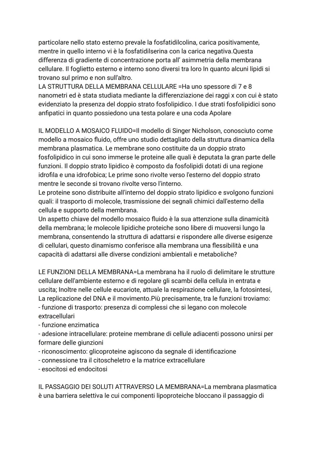 # LA MEMBRANA
Nelle cellule la membrana cellulare ha il compito di regolare il passaggio delle
molecole dall'esterno all'interno della cell