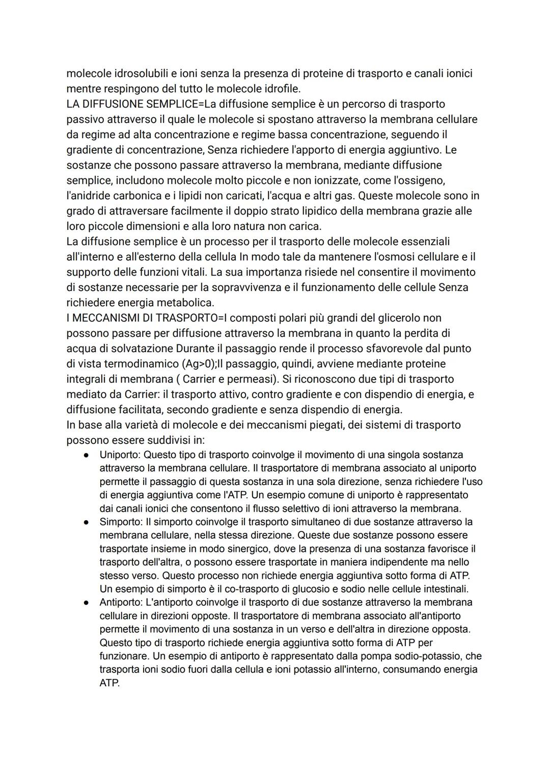 # LA MEMBRANA
Nelle cellule la membrana cellulare ha il compito di regolare il passaggio delle
molecole dall'esterno all'interno della cell