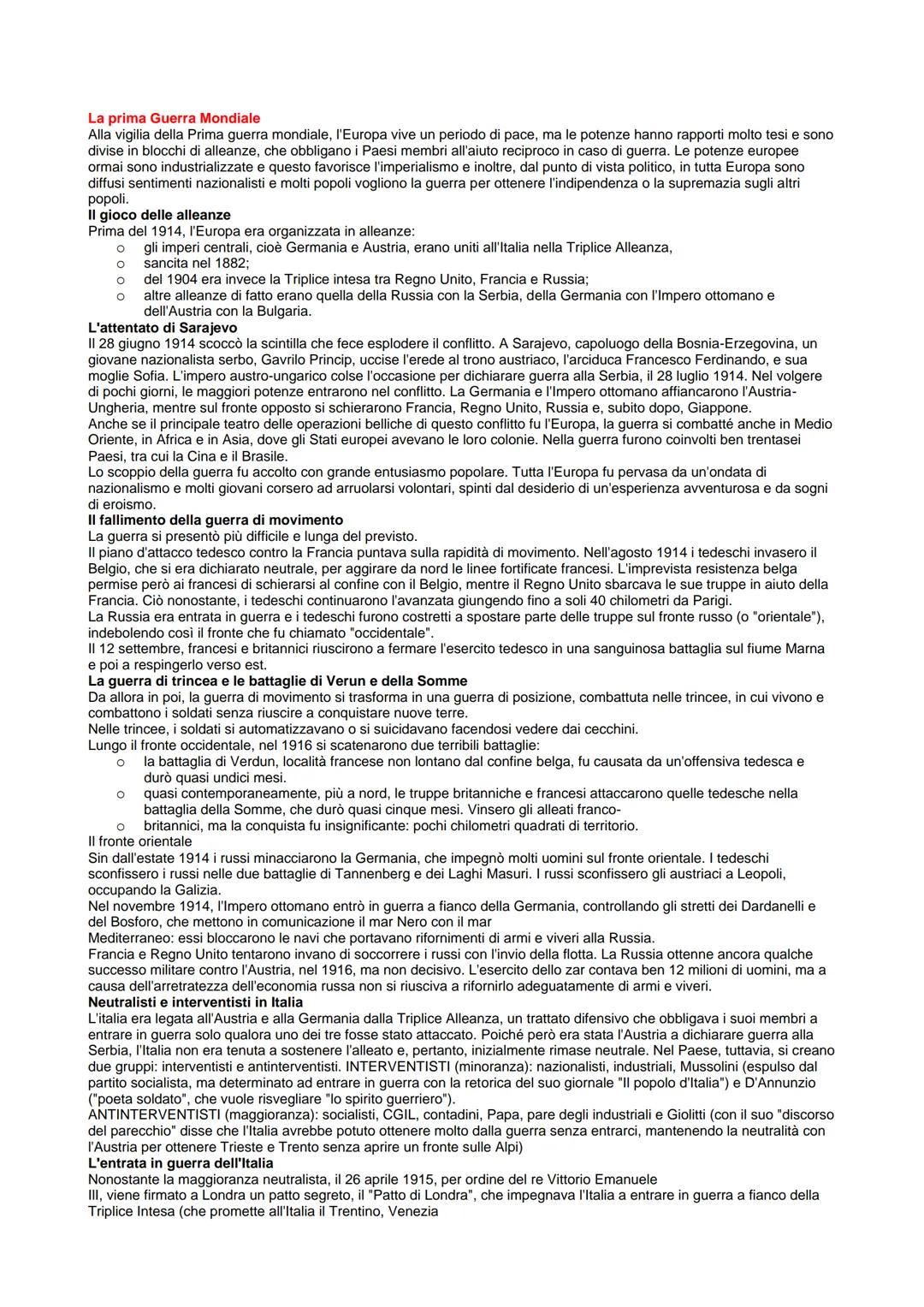 # La prima Guerra Mondiale
Alla vigilia della Prima guerra mondiale, l'Europa vive un periodo di pace, ma le potenze hanno rapporti molto t