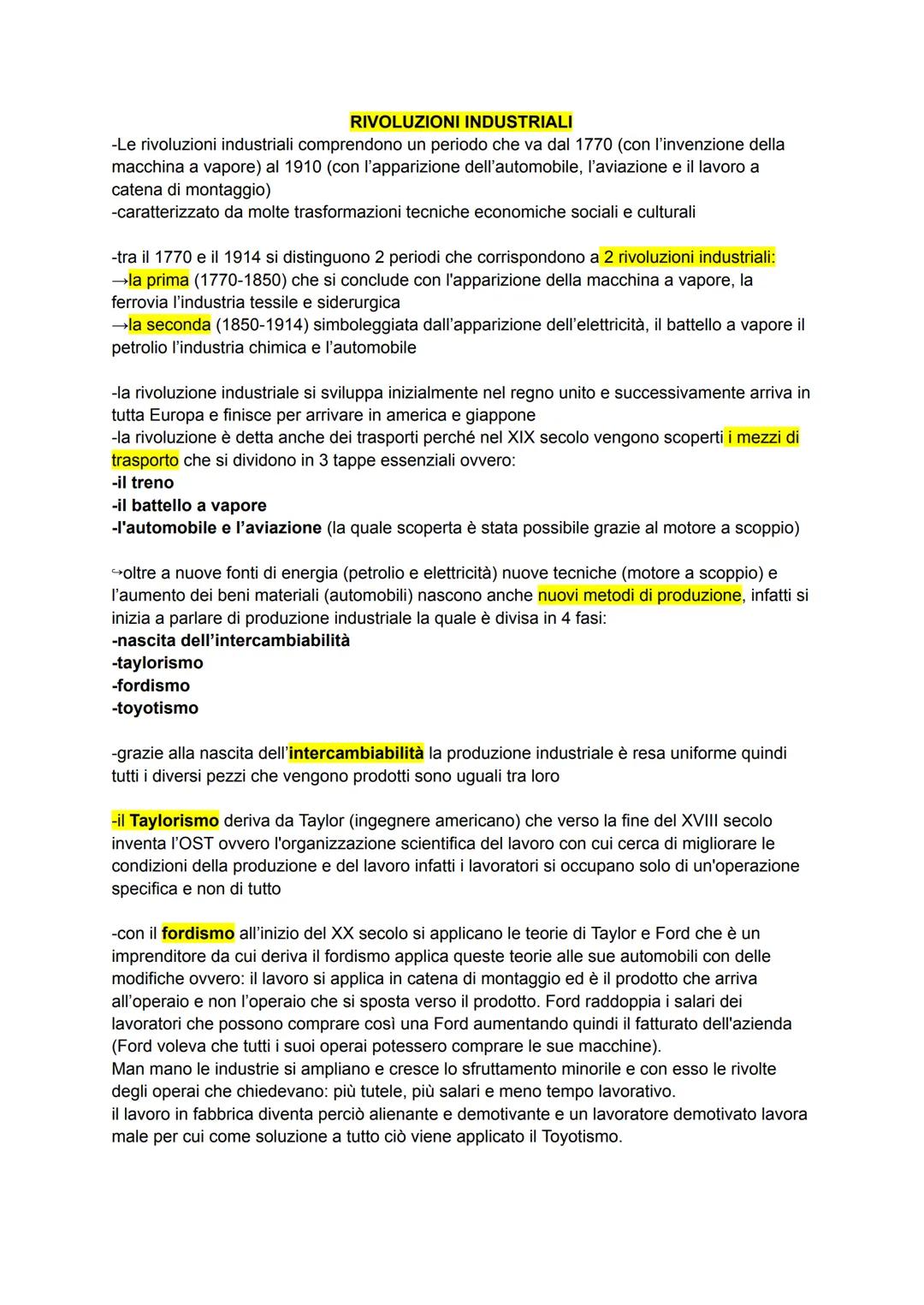 RIVOLUZIONI INDUSTRIALI
-Le rivoluzioni industriali comprendono un periodo che va dal 1770 (con l'invenzione della
macchina a vapore) al 191