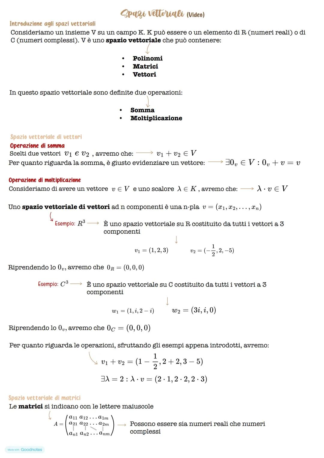 # Introduzione agli spazi vettoriali
Spazi vettoriali (Video)
Consideriamo un insieme V su un campo K. K può essere o un elemento di R (nume