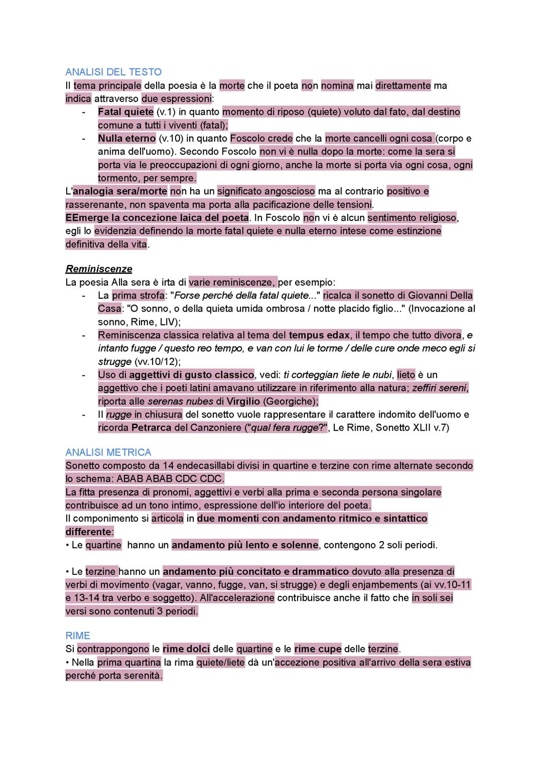 Alla Sera Ugo Foscolo