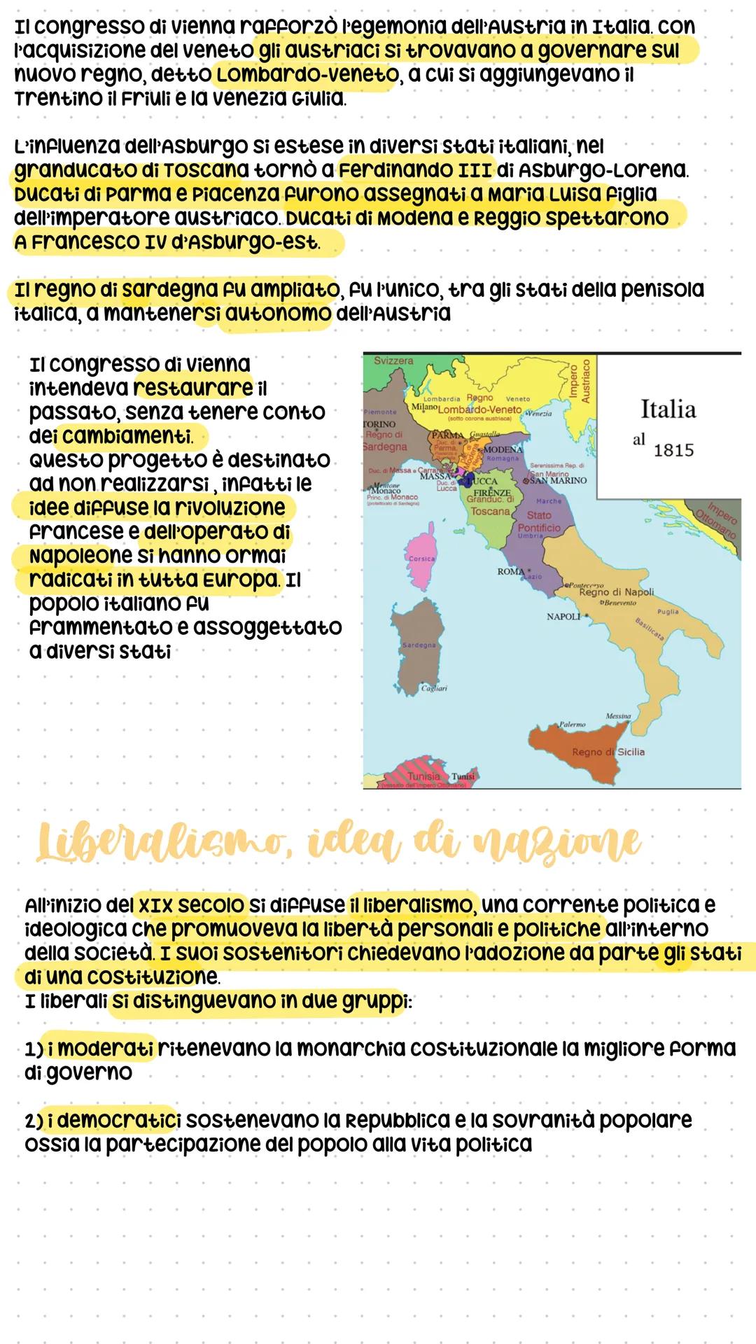 La restaurazione
Dopo la sconfitta di Napoleone e Lipsia e la sua prima abdicazione, i
rappresentanti degli stadi europei si riuniscono a vi