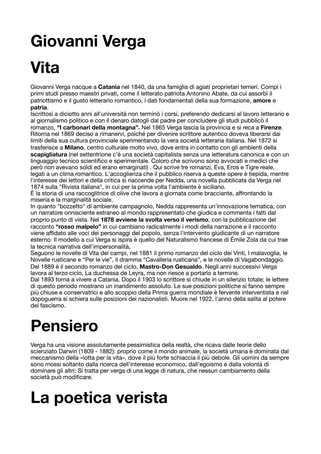 # Giovanni Verga
## Vita
Giovanni Verga nacque a Catania nel 1840, da una famiglia di agiati proprietari terrieri. Compì i
primi studi pre