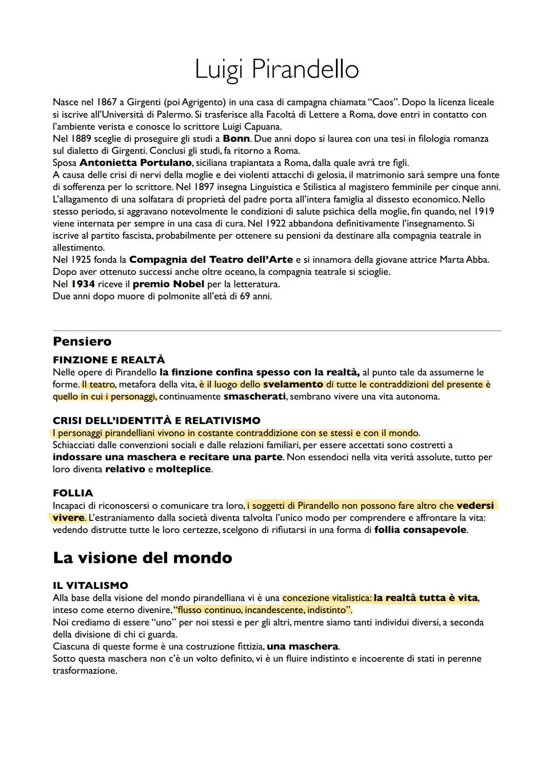 # Luigi Pirandello
Nasce nel 1867 a Girgenti (poi Agrigento) in una casa di campagna chiamata "Caos". Dopo la licenza liceale
si iscrive al
