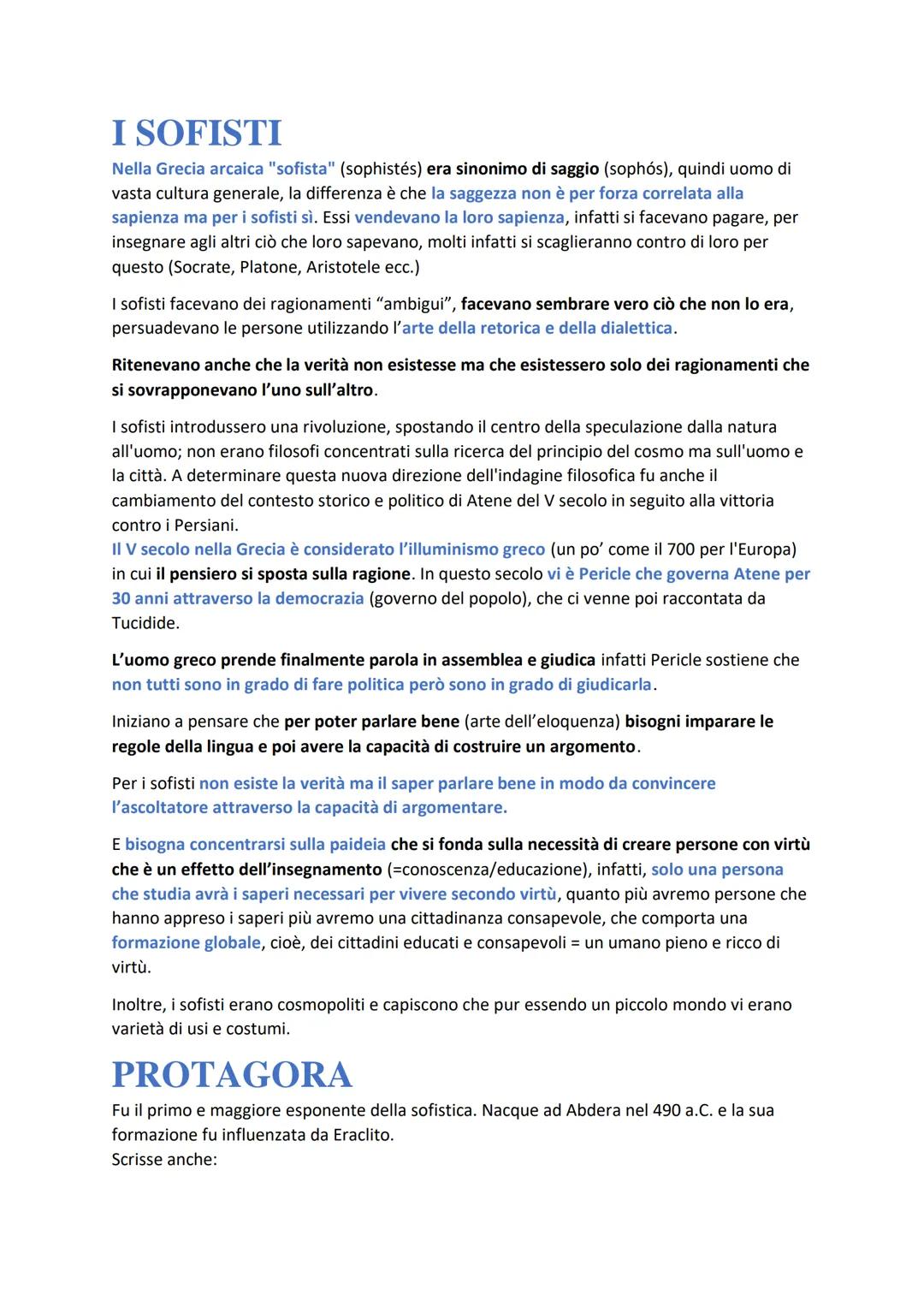 # I SOFISTI
Nella Grecia arcaica "sofista" (sophistés) era sinonimo di saggio (sophós), quindi uomo di
vasta cultura generale, la differenz