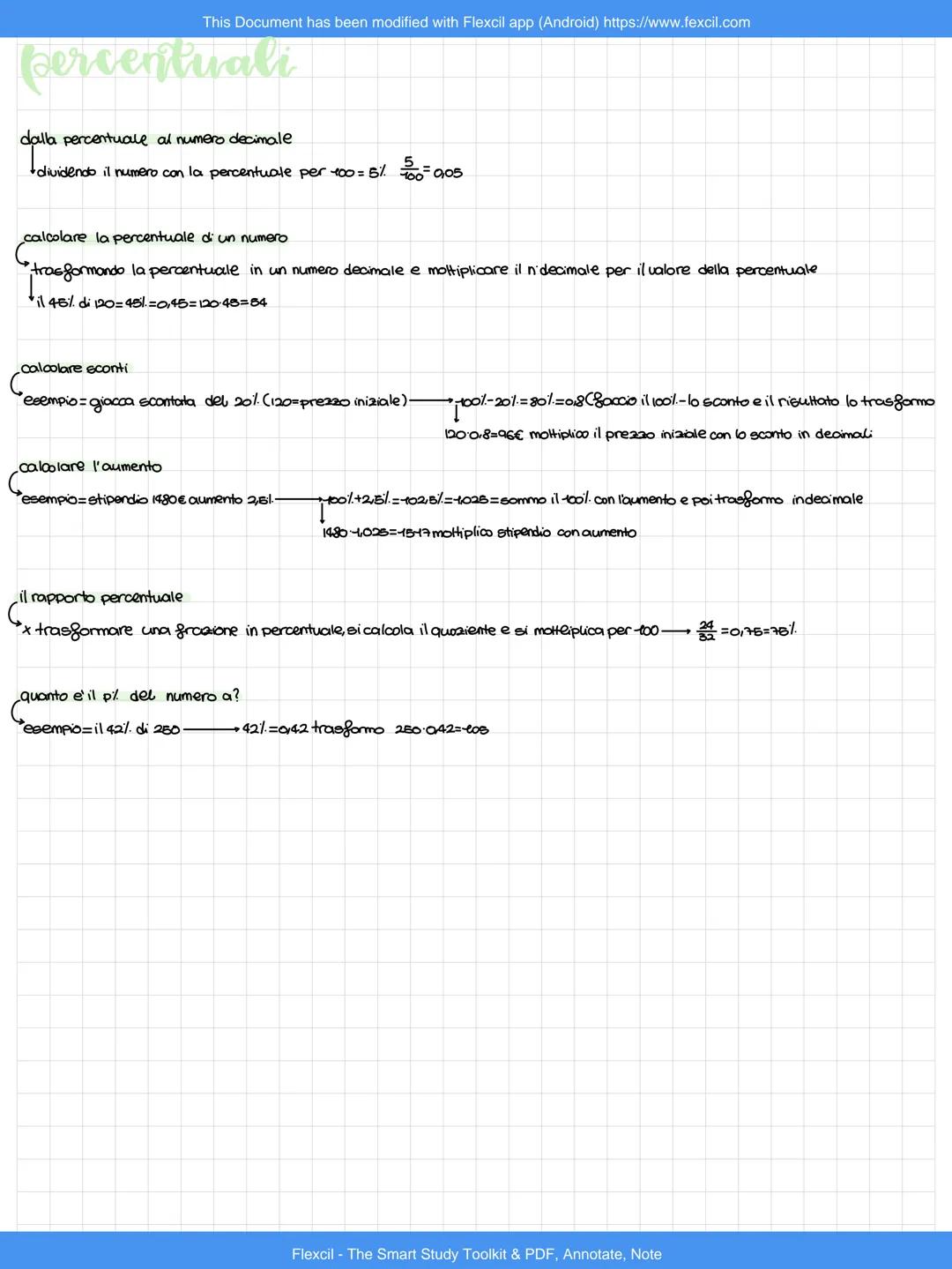 This Document has been modified with Flexcil app (Android) https://www.fexcil.com
percentuali
dalla percentuale al numero decimale
dividendo