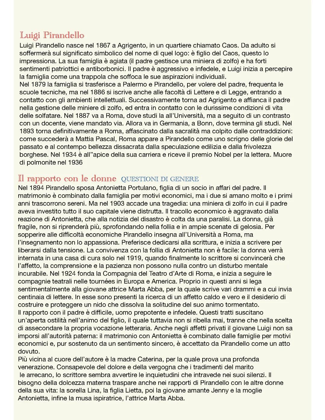 Riassunto Luigi Pirandello e opere