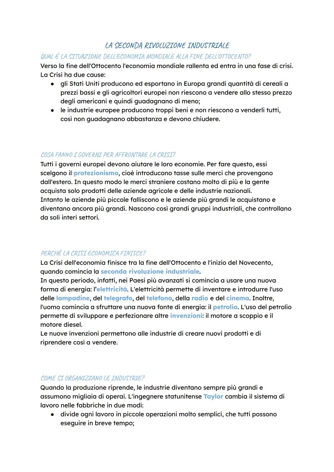 LA SECONDA RIVOLUZIONE INDUSTRIALE
QUAL ร LA SITUAZIONE DELL'ECONOMIA MONDIALE ALLA FINE DELL'OTTOCENTO?
Verso la fine dell'Ottocento l'econ