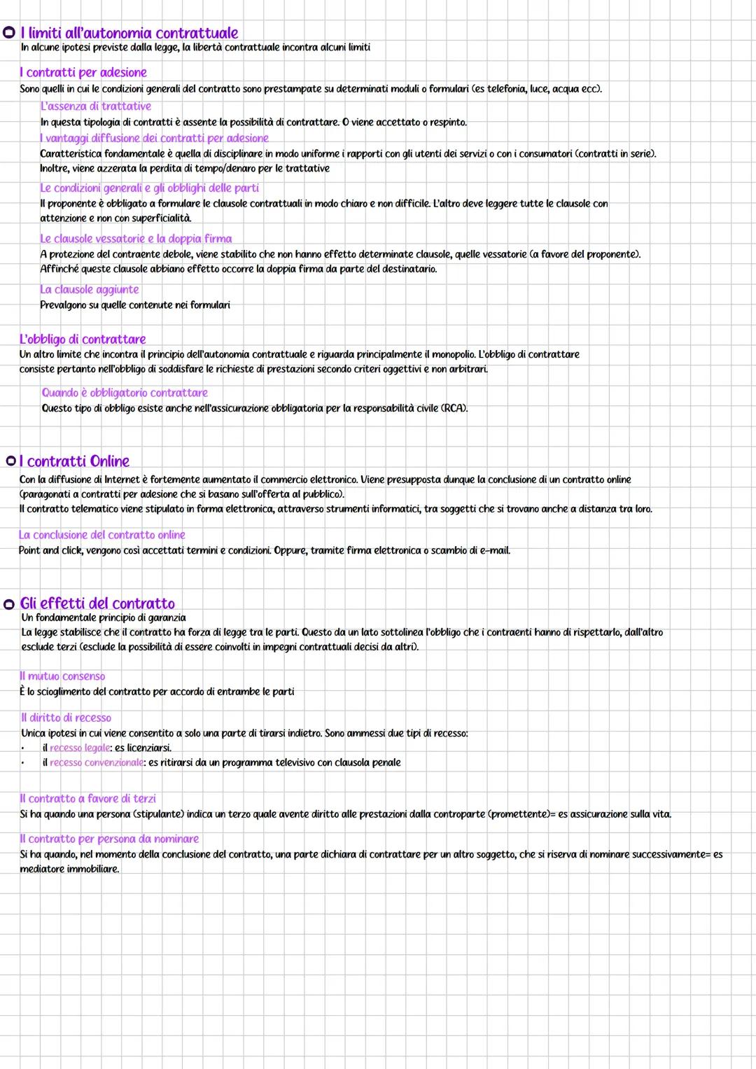 Diritto Te
contratto
O Le caratteristiche del contratto
Il contratto è l'accordo di due o più parti per costituire, modificare o estinguere
