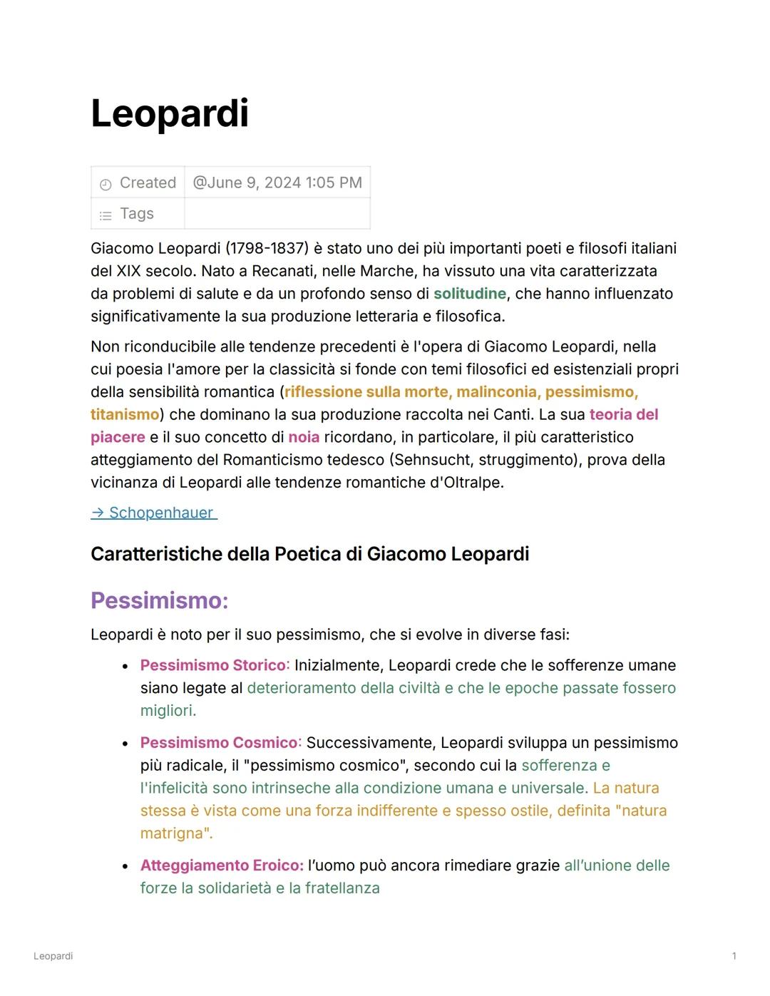 # Leopardi
Leopardi
Created @June 9, 2024 1:05 PM
= Tags
Giacomo Leopardi (1798-1837) è stato uno dei più importanti poeti e filosofi it