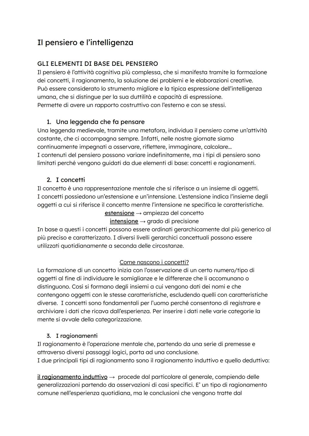 # Il pensiero e l'intelligenza
GLI ELEMENTI DI BASE DEL PENSIERO
Il pensiero è l'attività cognitiva più complessa, che si manifesta tramit