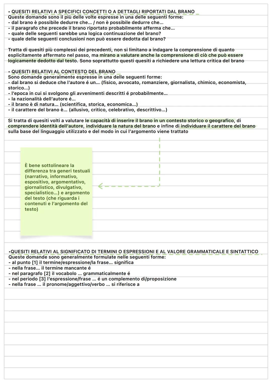 COMPRENSIONE DEI BRANI
Consigli utili per una lettura critica dei brani
Il lavoro da svolgere su un brano non può consistere esclusivamente