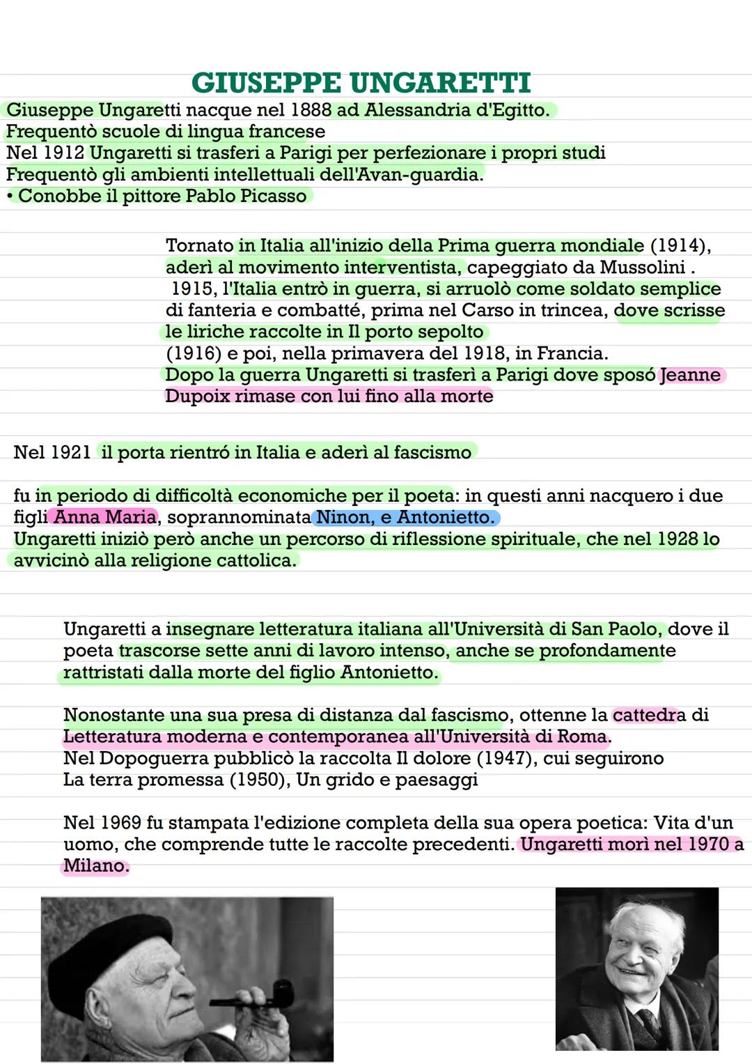 # GIUSEPPE UNGARETTI
Giuseppe Ungaretti nacque nel 1888 ad Alessandria d'Egitto.
Frequentò scuole di lingua francese
Nel 1912 Ungaretti si