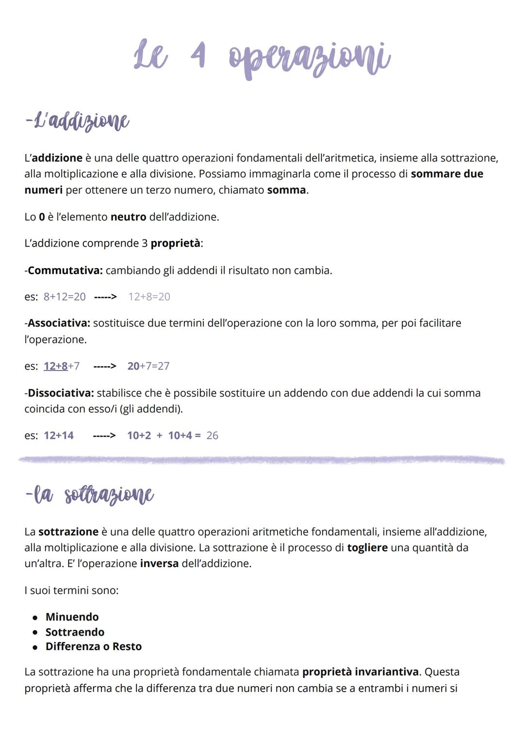 -L'addizione
Le 4 operazioni
L'addizione è una delle quattro operazioni fondamentali dell'aritmetica, insieme alla sottrazione,
alla moltipl