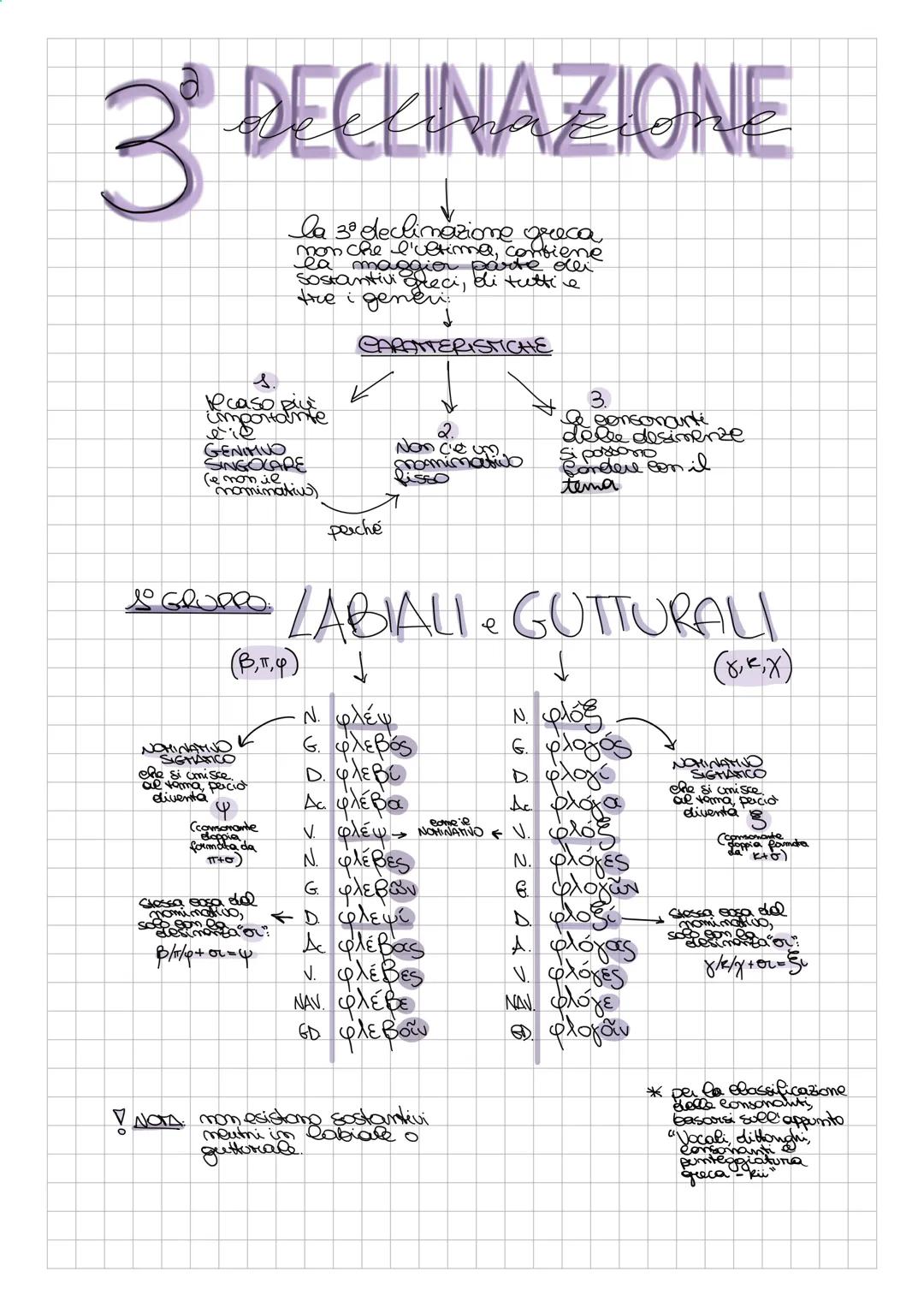 # 3° DECLINAZIONE
la 3º declinazione
one greca
mon che l'ultima, contiene
la maggior parte dei
Sostantivi greci, di tutti e
tre i generi
↓