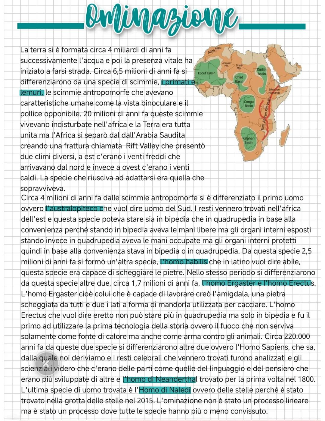 Ominazione
Atlas Mts.
Djouf Basin
La terra si è formata circa 4 miliardi di anni fa
successivamente l'acqua e poi la presenza vitale ha
iniz
