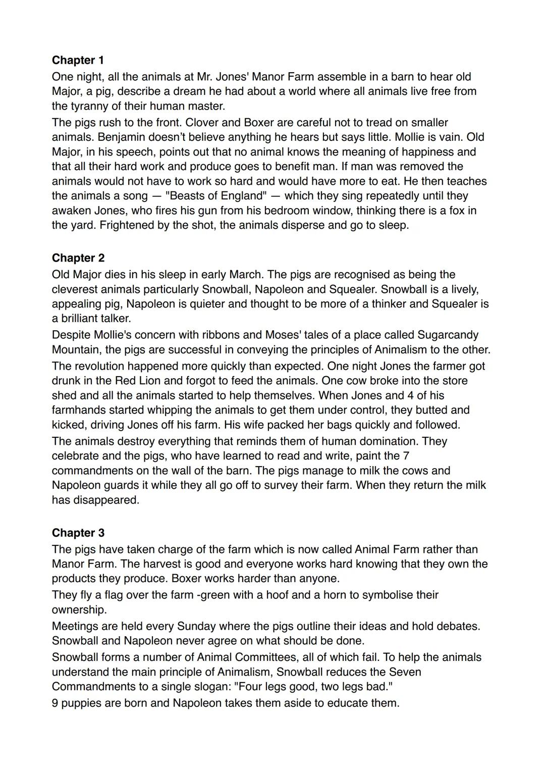 Chapter 1
One night, all the animals at Mr. Jones' Manor Farm assemble in a barn to hear old
Major, a pig, describe a dream he had about a w