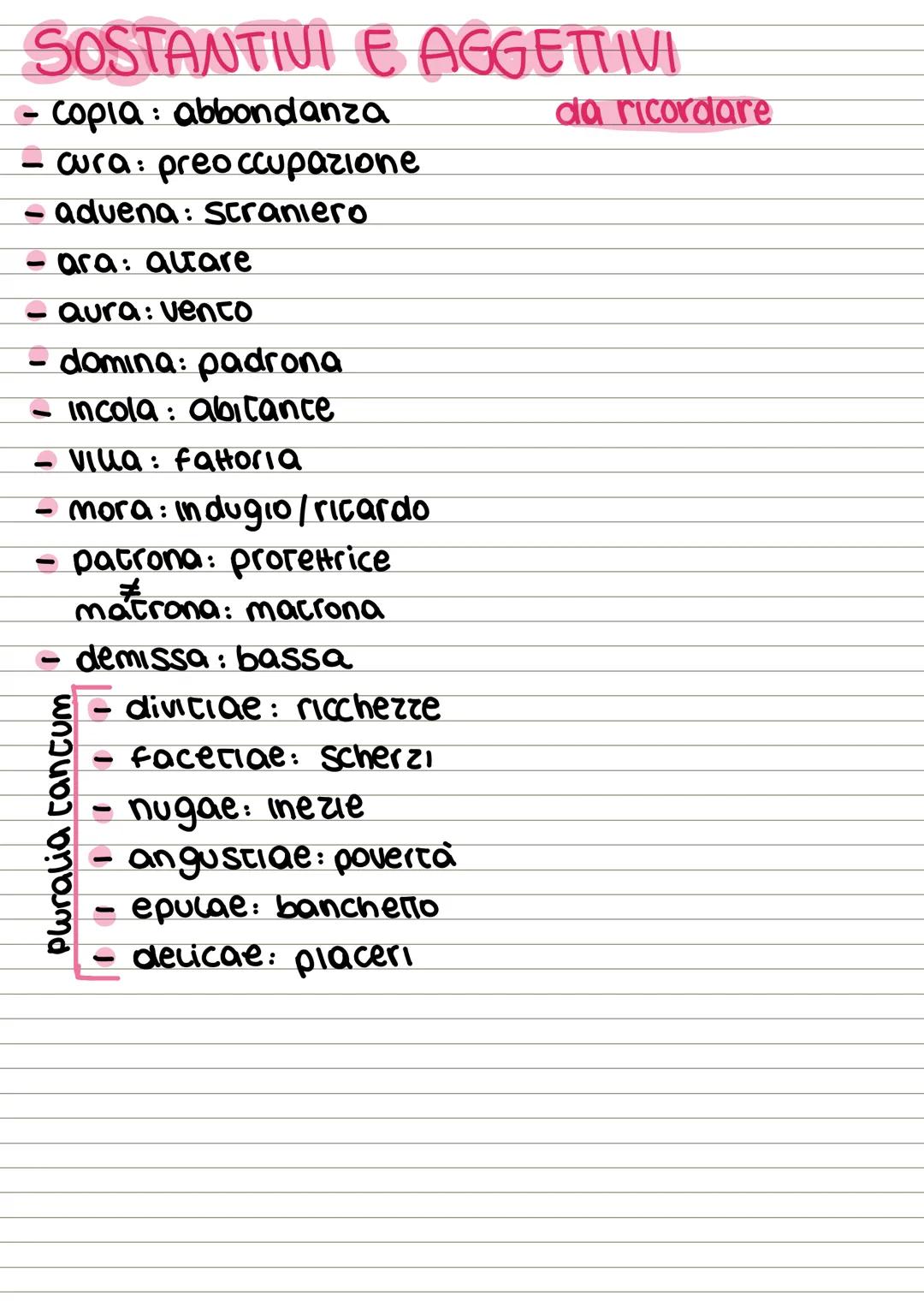 # I CASI E LA A DECLINAZIONE
NOMINATIVO: Soggetto (sing. ǎ/plur. ae)
GENITIVO: specificazione (sing. ael plur. arum)
DATIVO: termine (sin