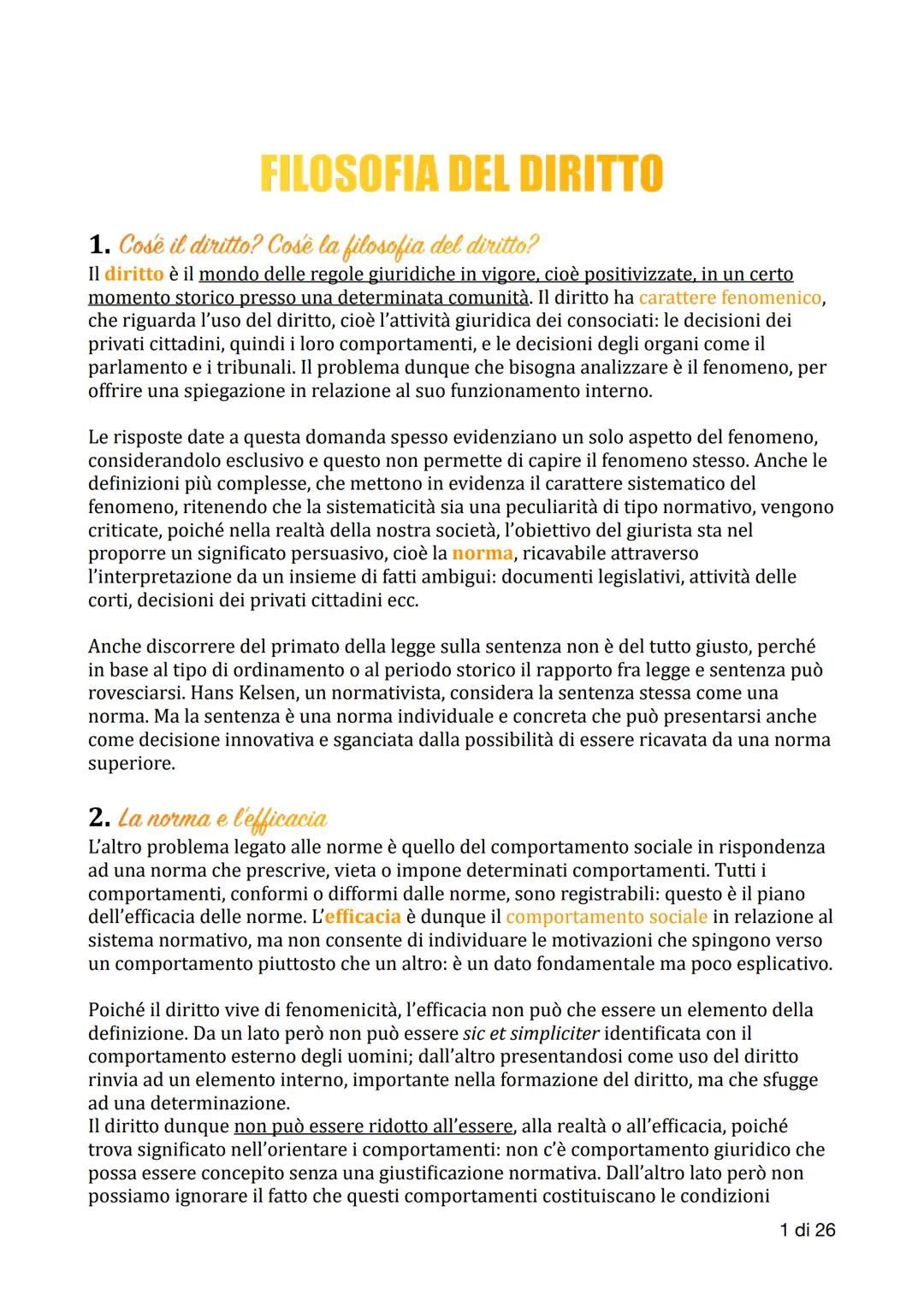 # FILOSOFIA DEL DIRITTO
1. Cosê il diritto? Cosë la filosofia del diritto?
Il diritto è il mondo delle regole giuridiche in vigore, cioè p