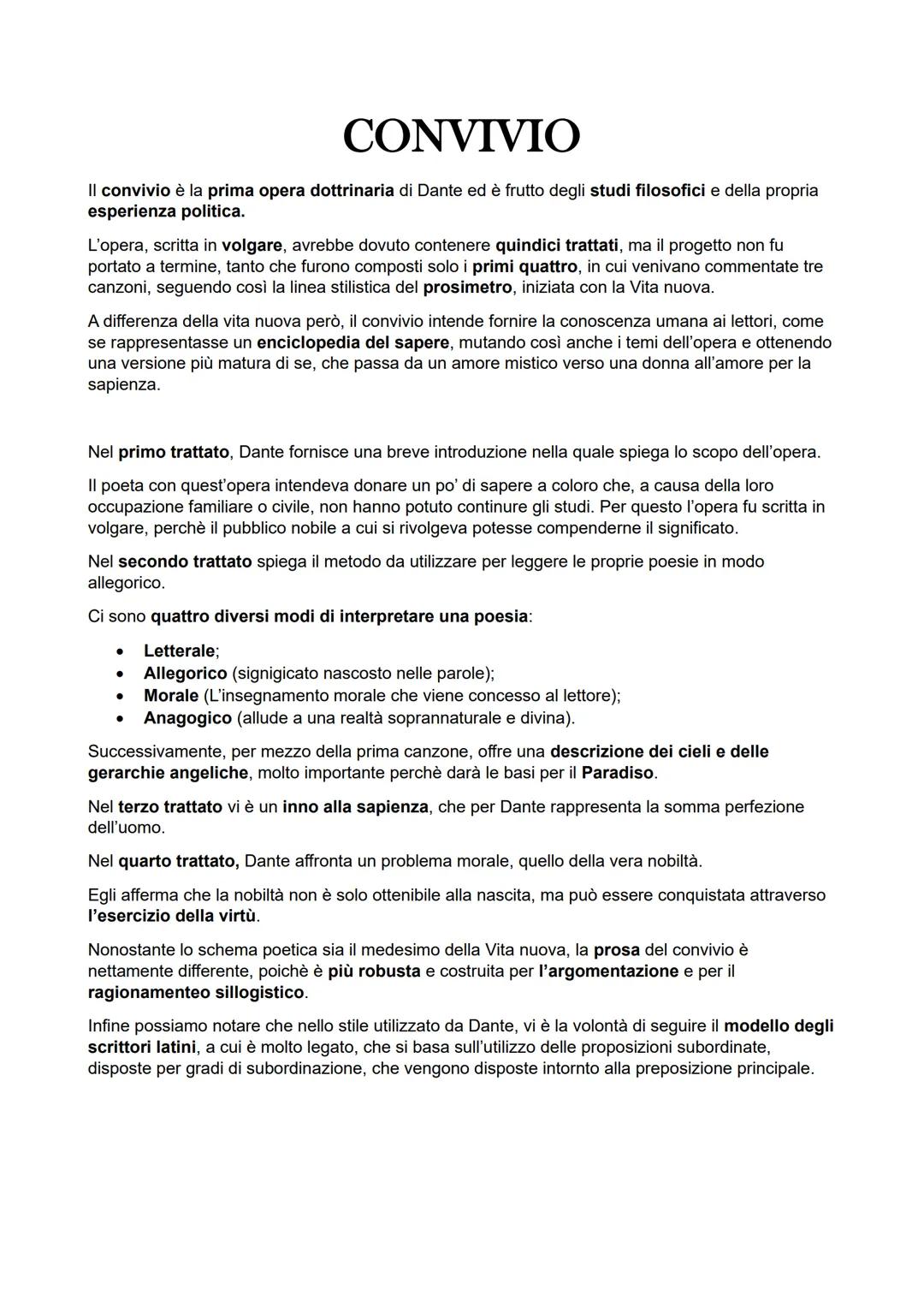 # CONVIVIO
Il convivio è la prima opera dottrinaria di Dante ed è frutto degli studi filosofici e della propria
esperienza politica.
L'ope