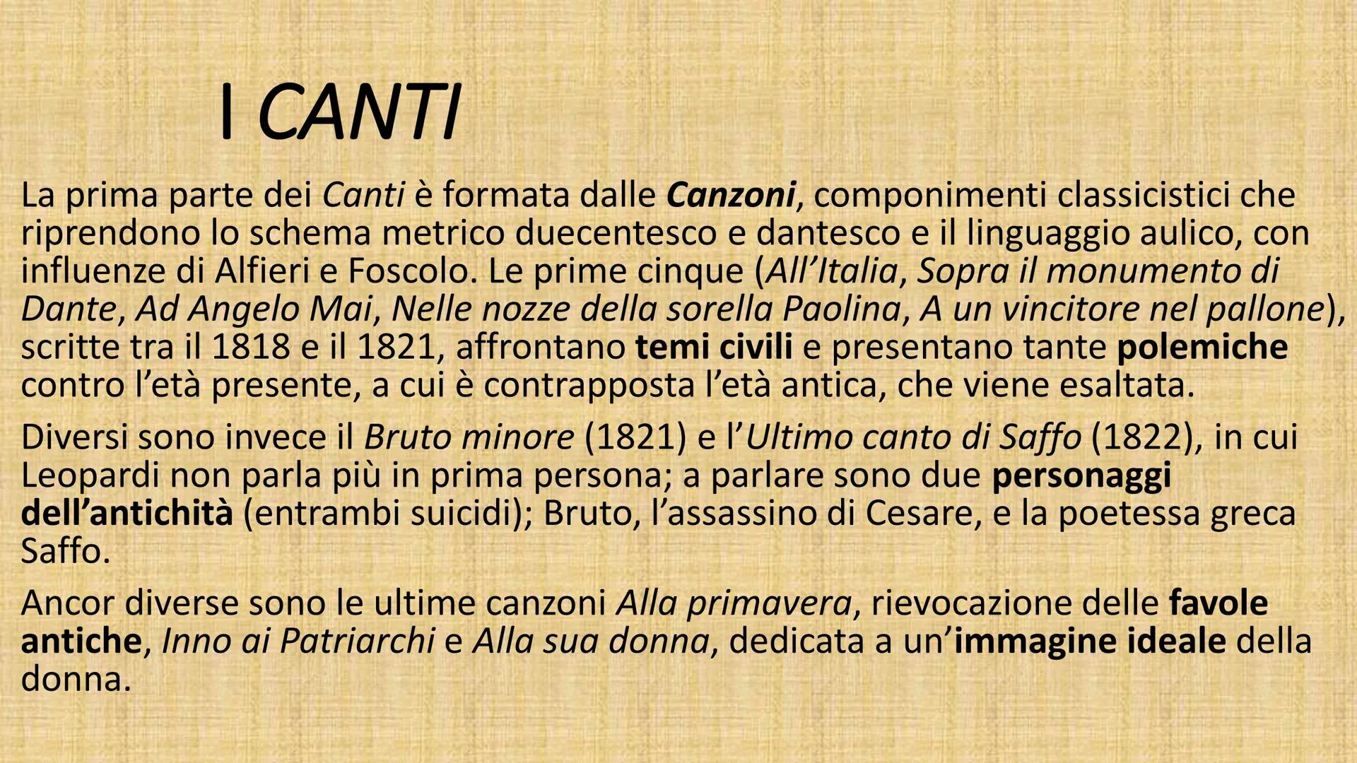 # GIACOMO LEOPARDI
Giacomo Leopardi nasce a Recanati nel 1798,
in un ambiente bigotto e conservatore. In età
adolescenziale si chiude nella
