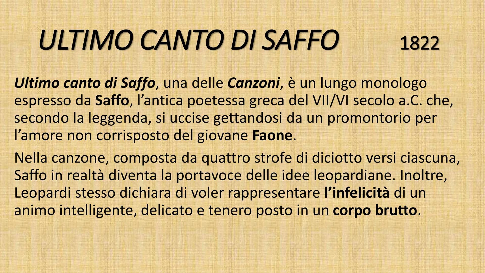 # ULTIMO CANTO
# DI SAFFO
DI GIACOMO LEOPARDI
5
10
15
20
ULTIMO CANTO DI SAFFO
Placida notte, e verecondo raggio
della cadente luna;