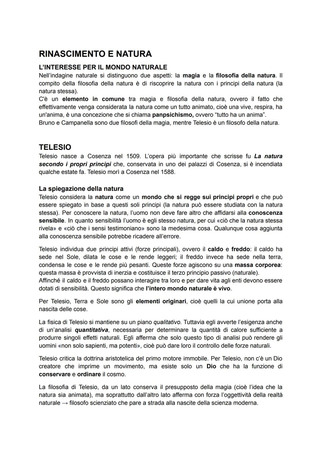 RINASCIMENTO E NATURA
L'INTERESSE PER IL MONDO NATURALE
Nell'indagine naturale si distinguono due aspetti: la magia e la filosofia della nat