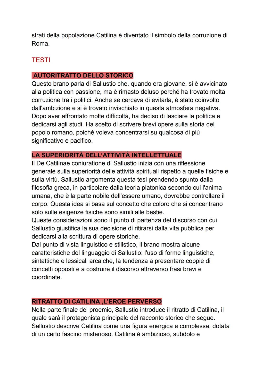 SALLUSTIO
Sallustio è il più grande storico latino e ritiene che la storiografia sia la
più nobile attività a cui un cittadino possa dedicar