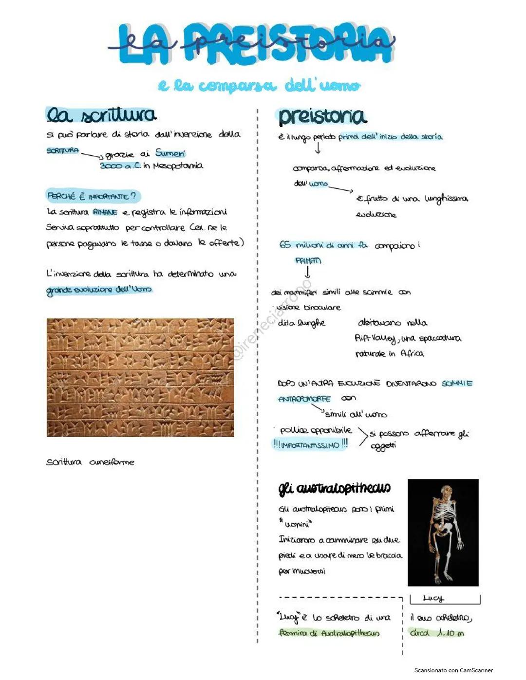 La Preistoria: evoluzione dell'uomo, paleolitico, mesolitico, neolitico.