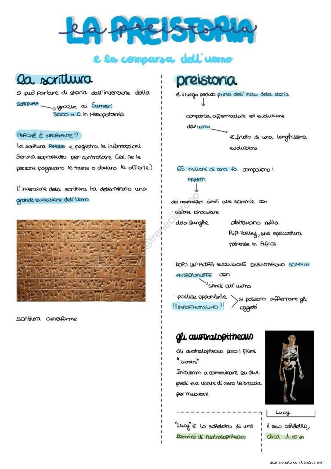 LA PACISTOPIa
la scrittura
e la comparsa dell'uomo
Si può parlare di storia dall'invenzione della
SCRITTURA
-grazie ai Sumeri
3000 a. C. in