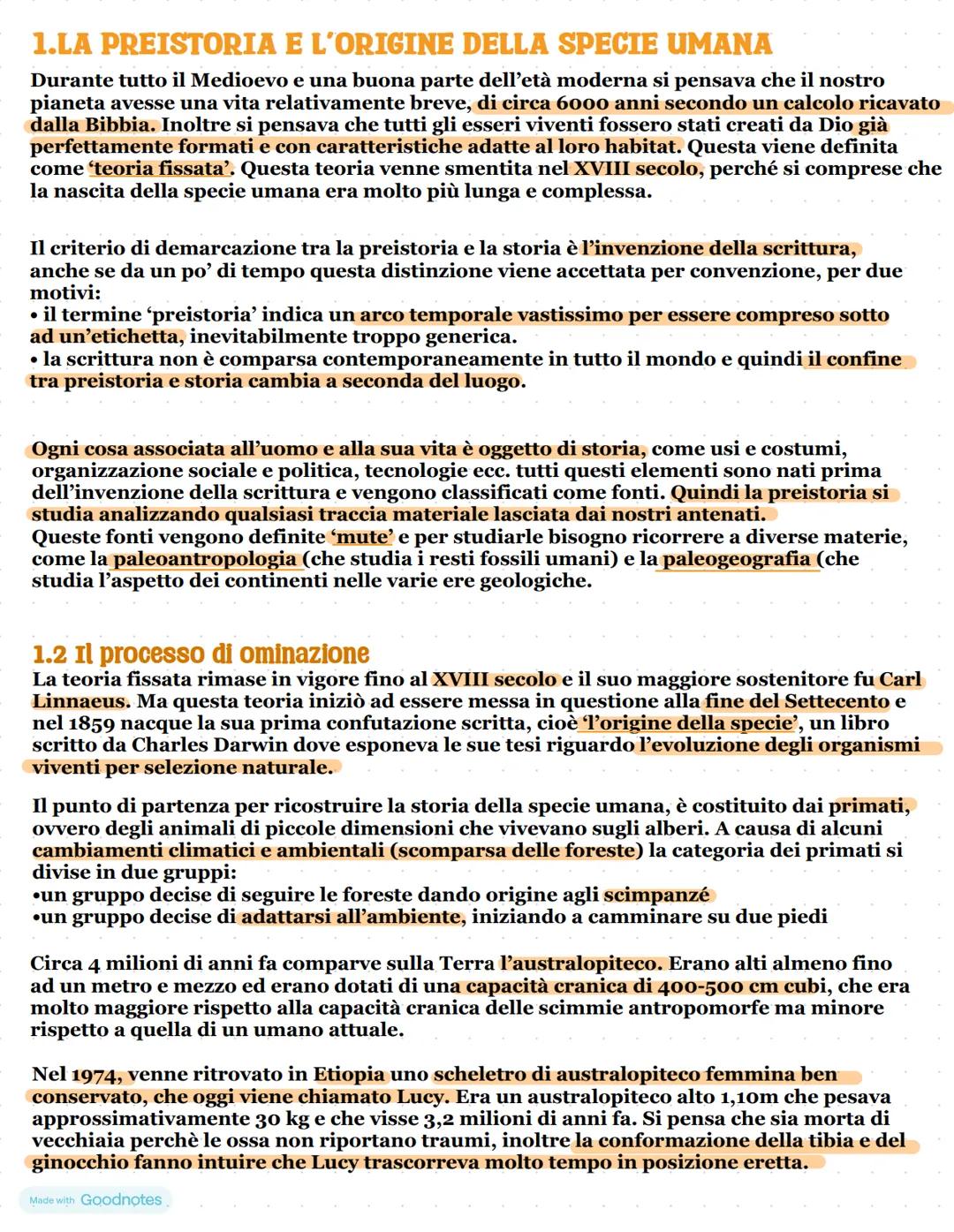 # 1.LA PREISTORIA E L'ORIGINE DELLA SPECIE UMANA
Durante tutto il Medioevo e una buona parte dell'età moderna si pensava che il nostro
pian