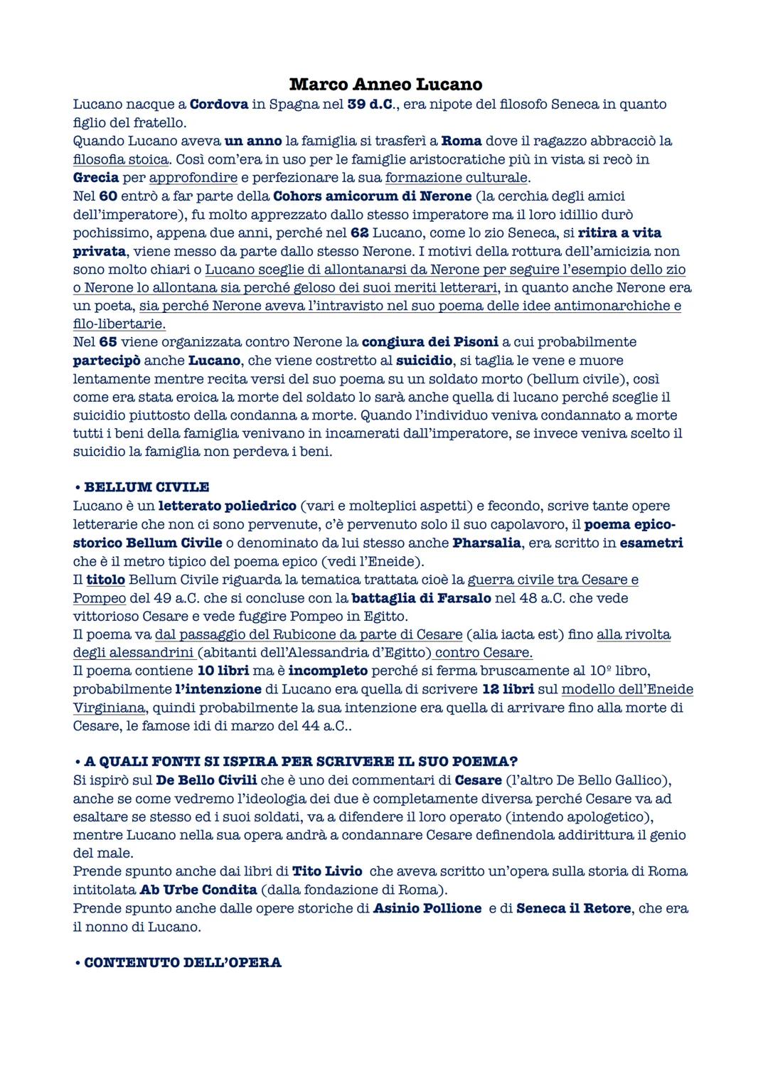 # Marco Anneo Lucano
Lucano nacque a Cordova in Spagna nel 39 d.C., era nipote del filosofo Seneca in quanto
figlio del fratello.
Quando L