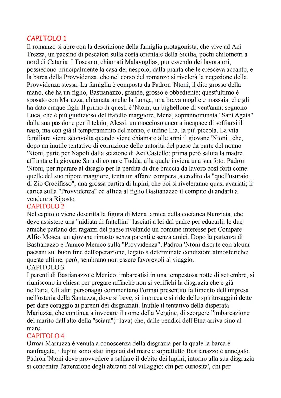 CAPITOLO 1
Il romanzo si apre con la descrizione della famiglia protagonista, che vive ad Aci
Trezza, un paesino di pescatori sulla costa or