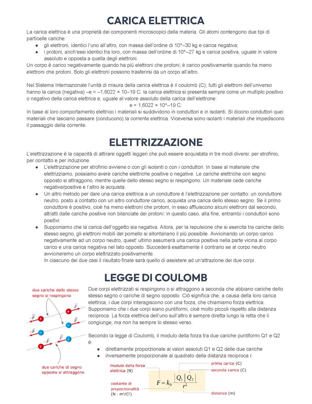La carica elettrica è la legge di Coulomb