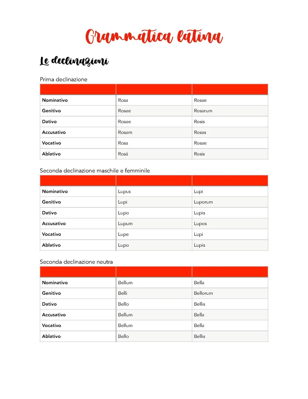 Grammatica latina: riassunto dei primi due anni