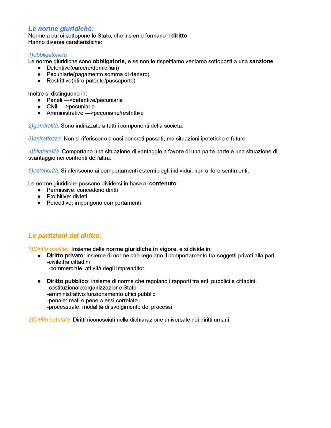 Norme giuridiche, partizioni del diritto, fonti del diritto, efficacia della legge nel tempo e delle norme nello spazio, interpretazione delle norme giuridiche