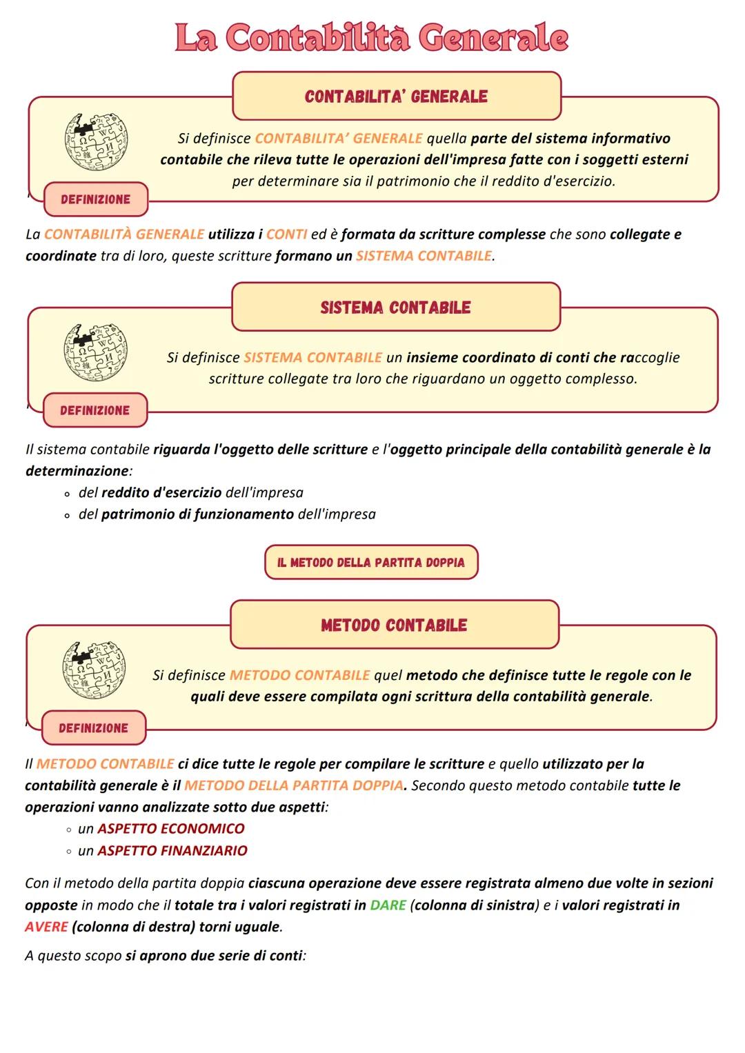 # TECNICHE
AMMINISTRATIVE
A Colort
# LA CONTABILITA' GENERALE
# Il Conto
L'impresa durante le operazioni di gestione compie una serie di