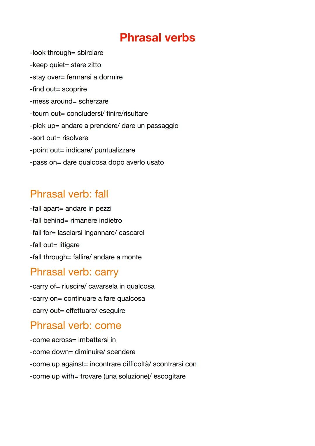Phrasal verbs
-look through= sbirciare
-keep quiet= stare zitto
-stay over= fermarsi a dormire
-find out= scoprire
-mess around= scherzare
-