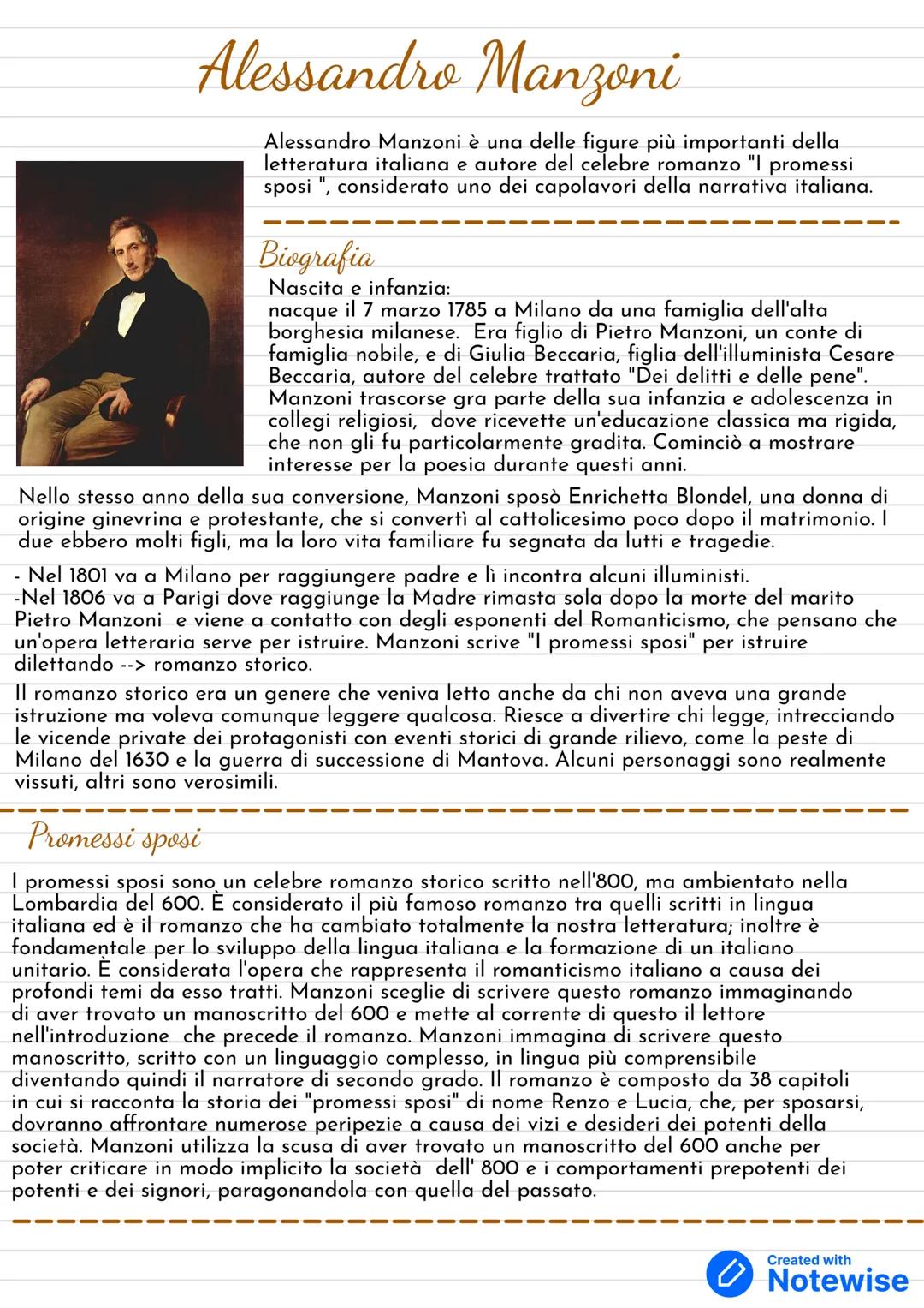 Alessandro Manzoni e introduzione "Promessi sposi"