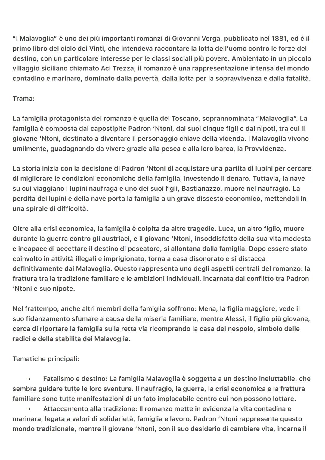 "I Malavoglia" è uno dei più importanti romanzi di Giovanni Verga, pubblicato nel 1881, ed è il
primo libro del ciclo dei Vinti, che intende