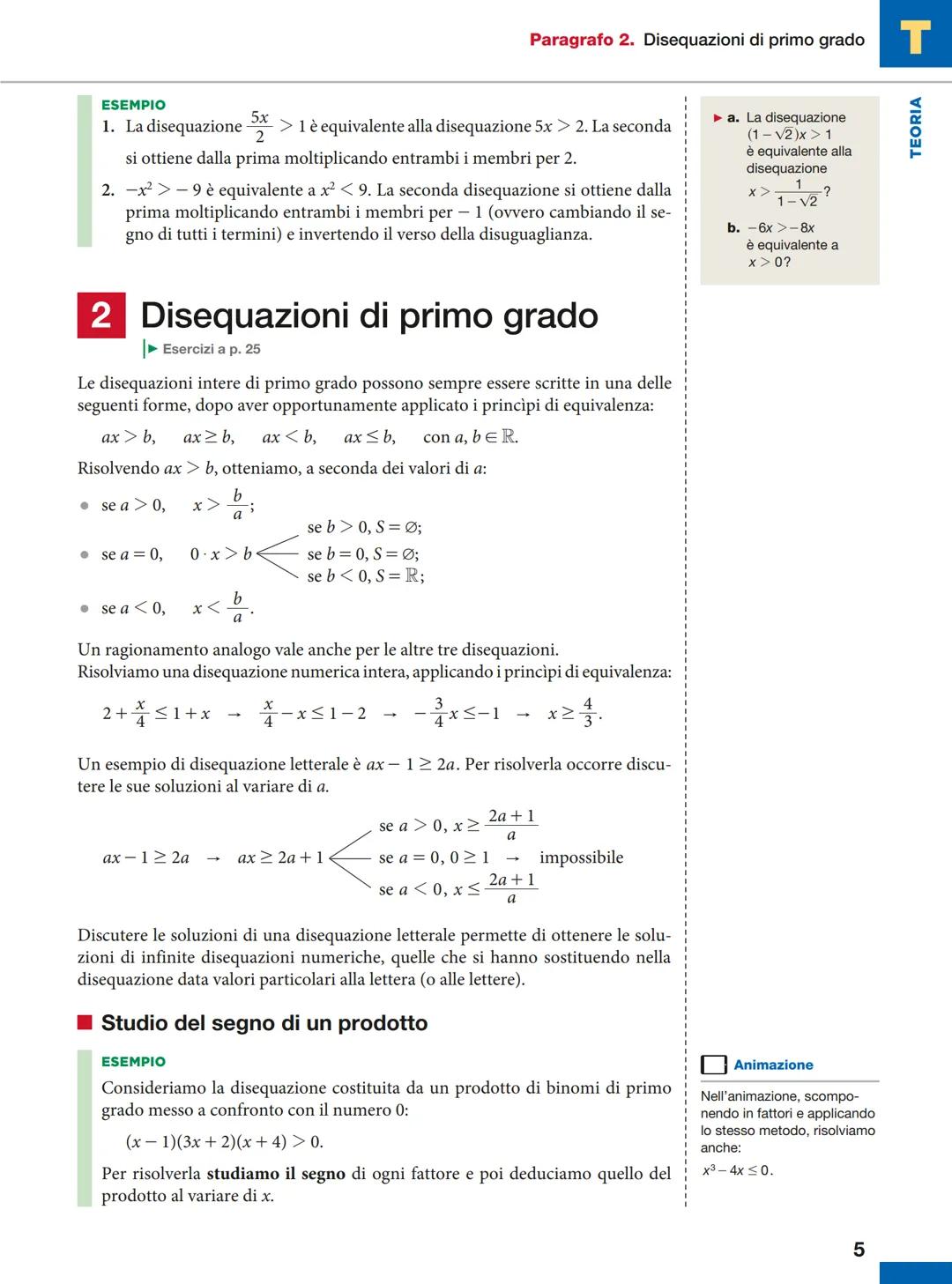 # CAPITOLO
# 1
EQUAZIONI
E DISEQUAZIONI
1 Disequazioni e principi
di equivalenza
Le disuguaglianze sono enunciati fra espressioni che co