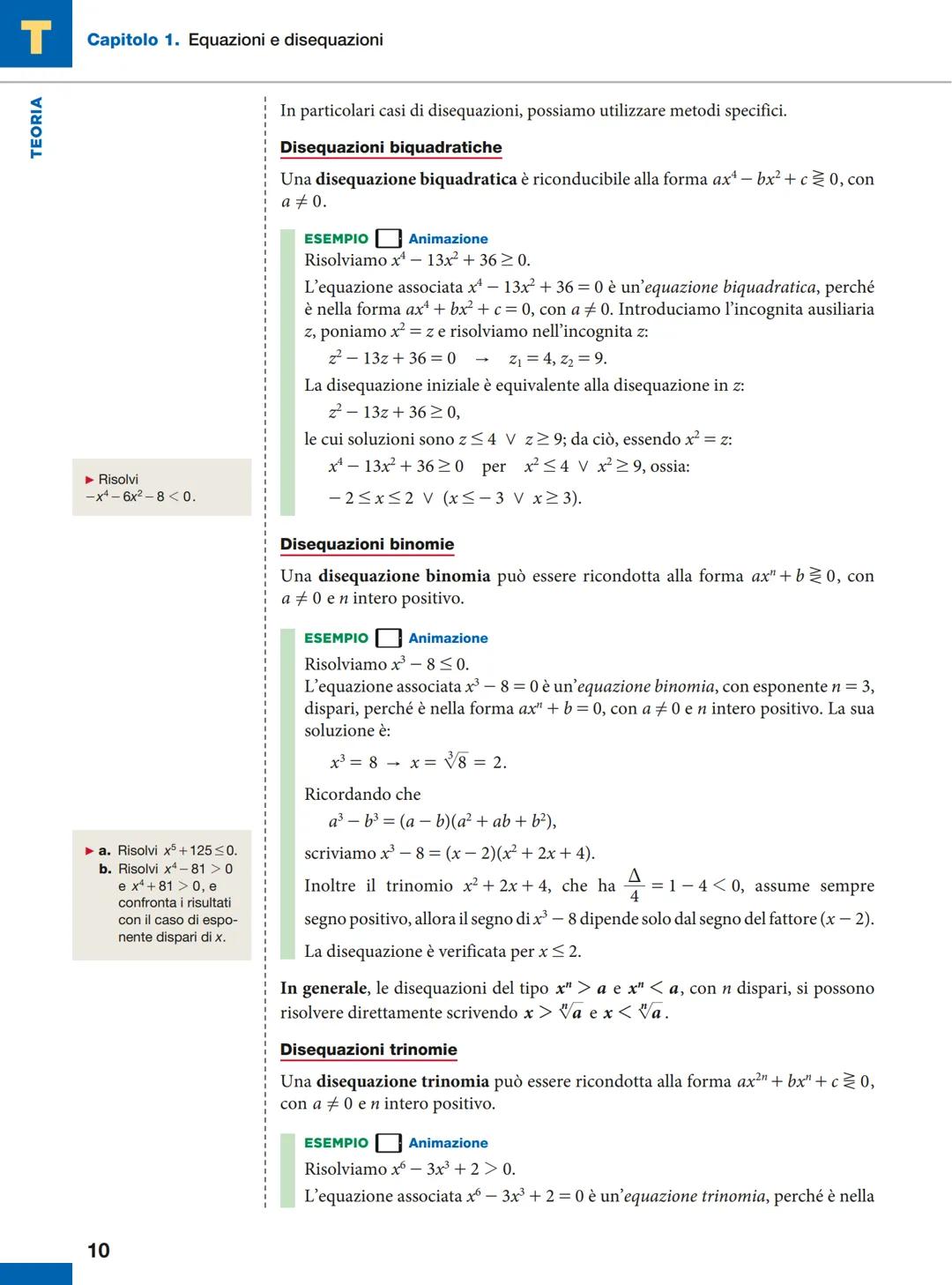 # CAPITOLO
# 1
EQUAZIONI
E DISEQUAZIONI
1 Disequazioni e principi
di equivalenza
Le disuguaglianze sono enunciati fra espressioni che co