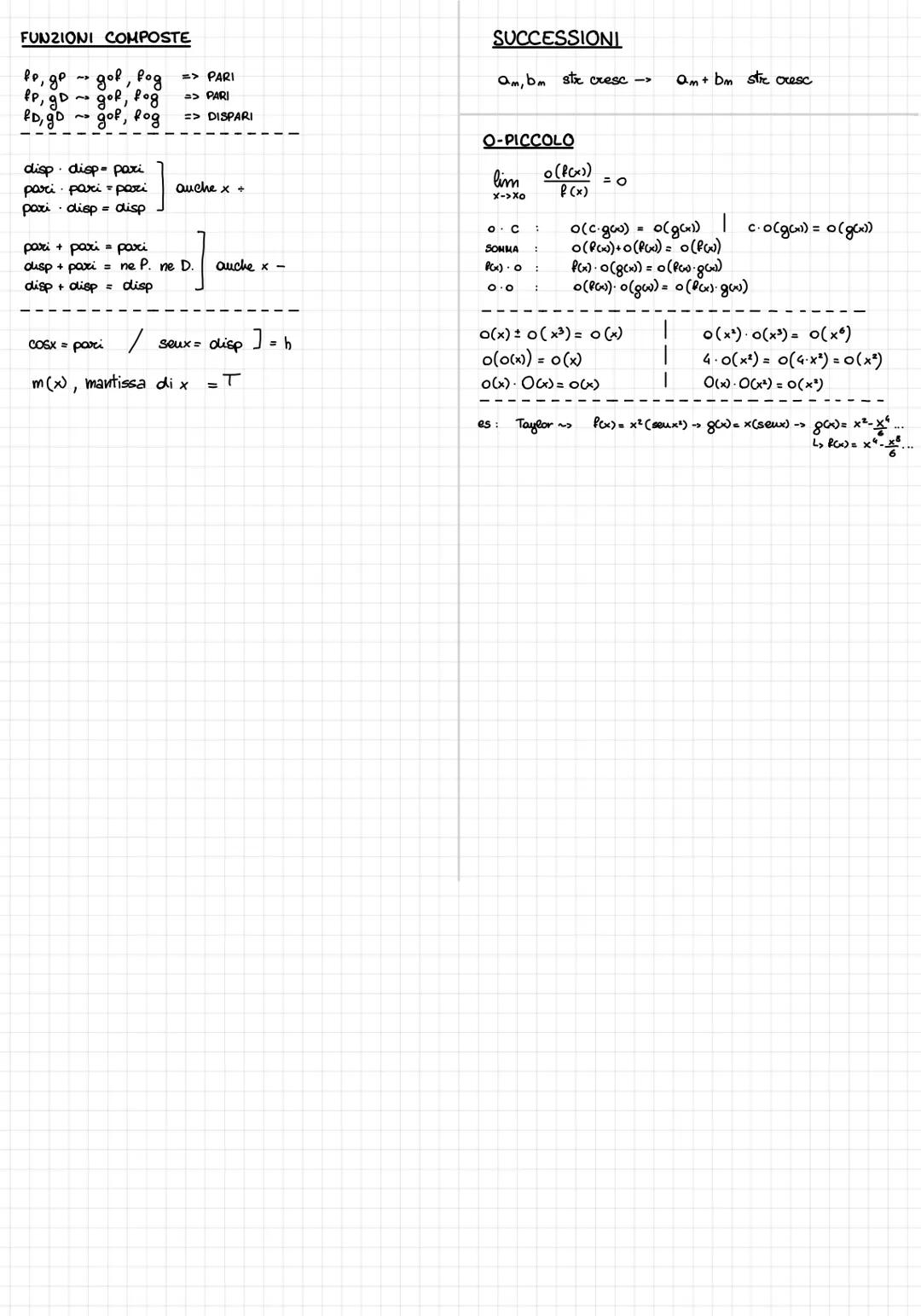 cos (B) cosa cosß - seu
TRIGONOMETRIA
sen(a B)=seud cosẞ ± cosa seuß
seuß
SVILUPPI TAYLOR
ex = 1 + x +
X->O
x²
+
3!
4!
.9
Seux=x-
+
3!
5! 7!
