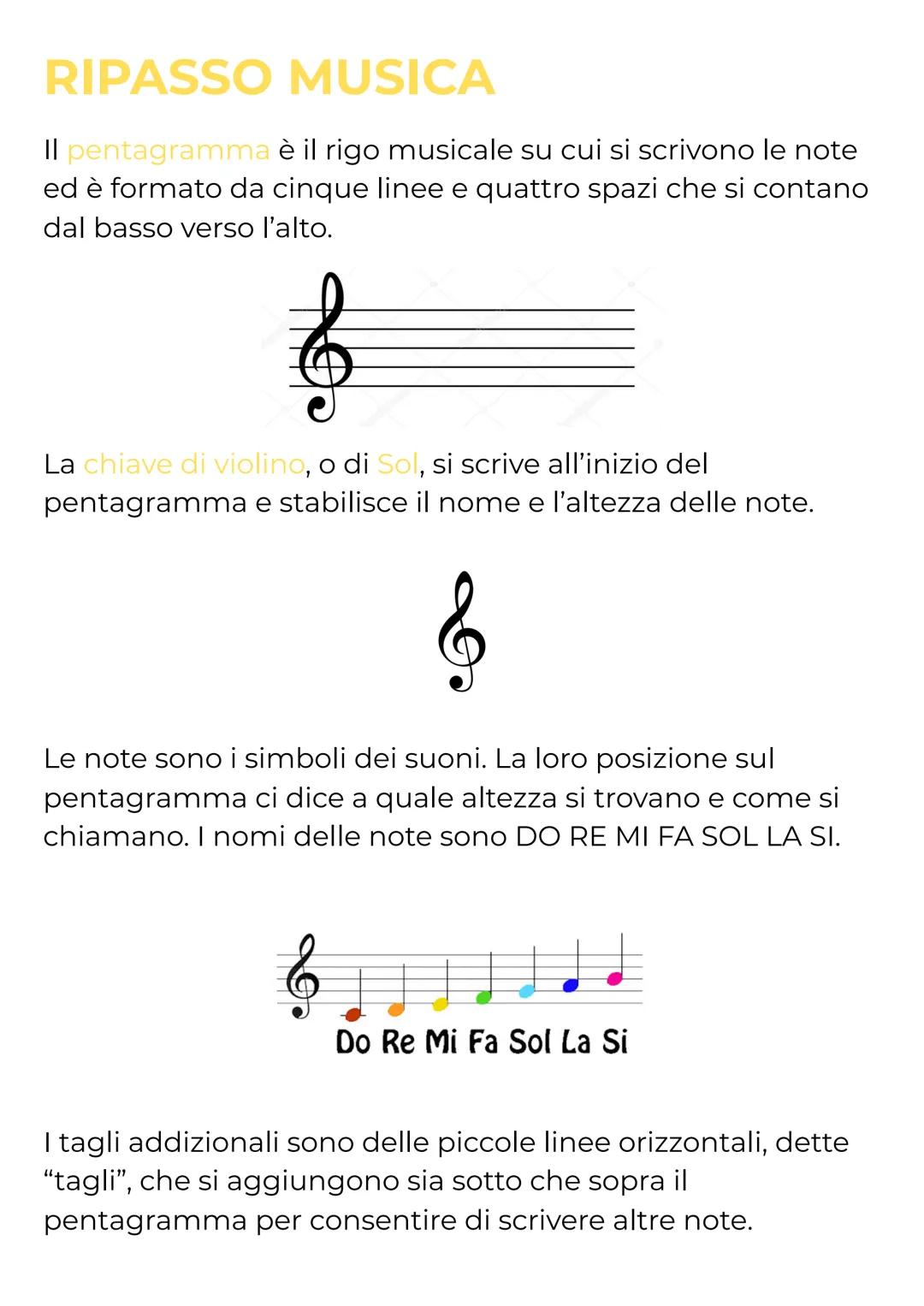 RIPASSO MUSICA
Il pentagramma è il rigo musicale su cui si scrivono le note
ed è formato da cinque linee e quattro spazi che si contano
dal