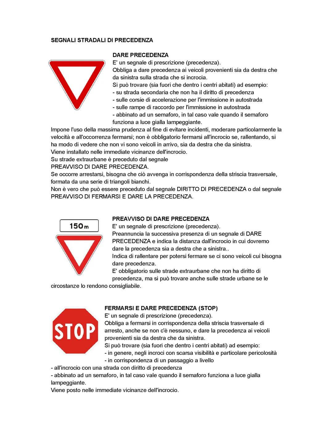 Segnali stradali di precedenza