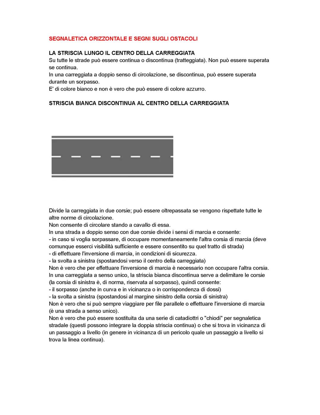 Teoria Patente. Segnaletica orizzontale e segni sugli ostacoli.