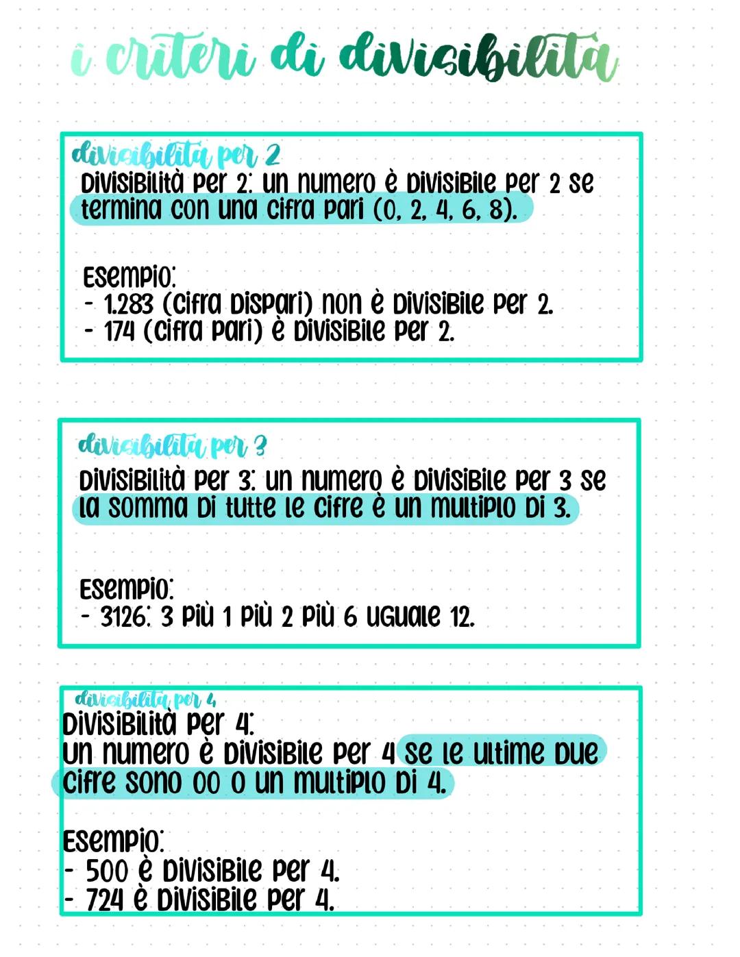 I criteri di divisibilità